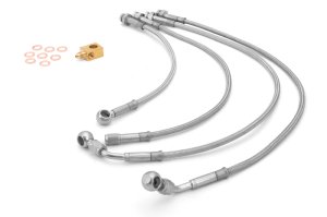 Jeep Wrangler JKU Brake Hose Kit - Front + Rear - Rugged Ridge - Braided Stainless Steel, 4 inches Longer - Stainless Steel - `07-`18